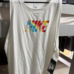 Nike White Tee with Multicolor Logo